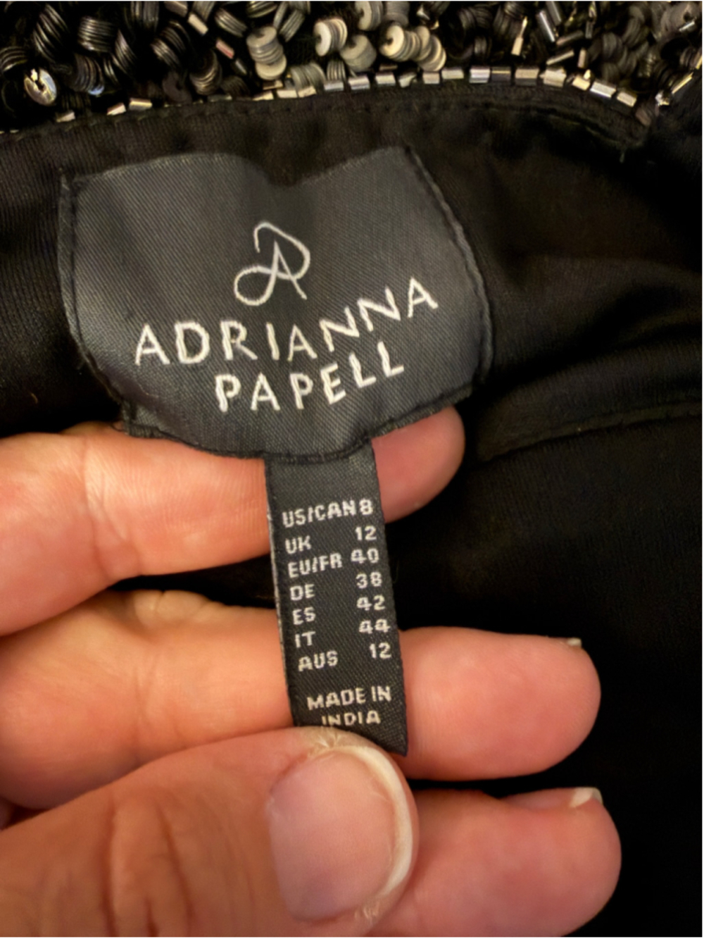 Adrianna Papell Black Gold Beaded Sequin Open Back Evening Gown Size 8 - Picture 8 of 9